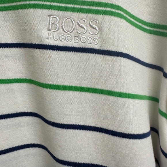 Boss White and Green Polo Shirt with Stripes - Picture 7 of 7